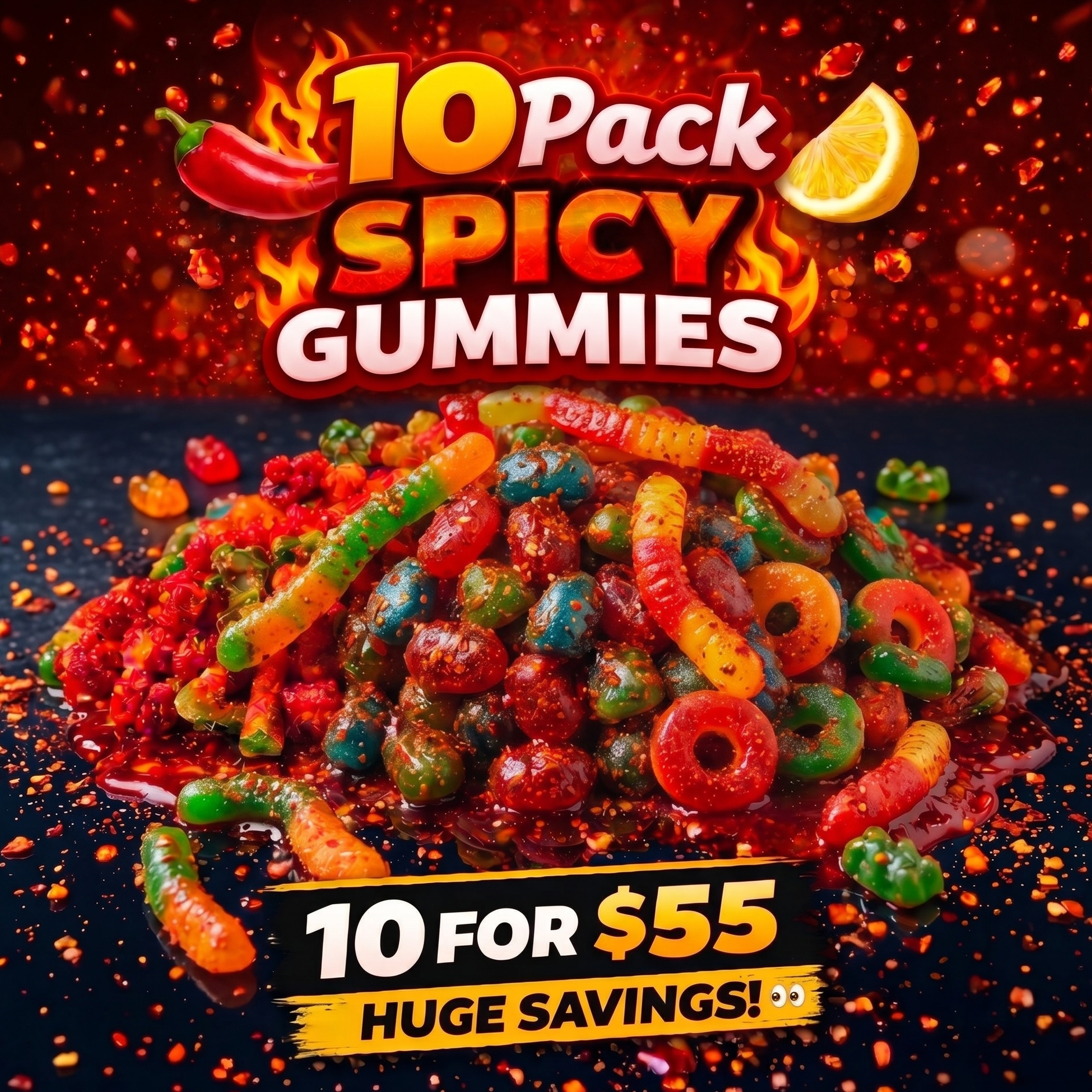 10 Pack Spicy Gummies Chamoy Candy Mexican Candy Mix Variety Party Bundle