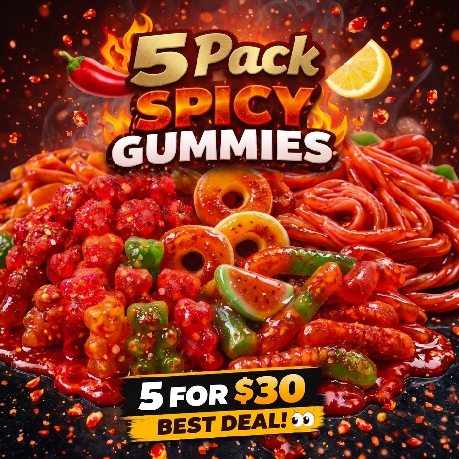 5 Pack Spicy Gummies Chamoy Candy Mexican Candy Mix Variety Bundle